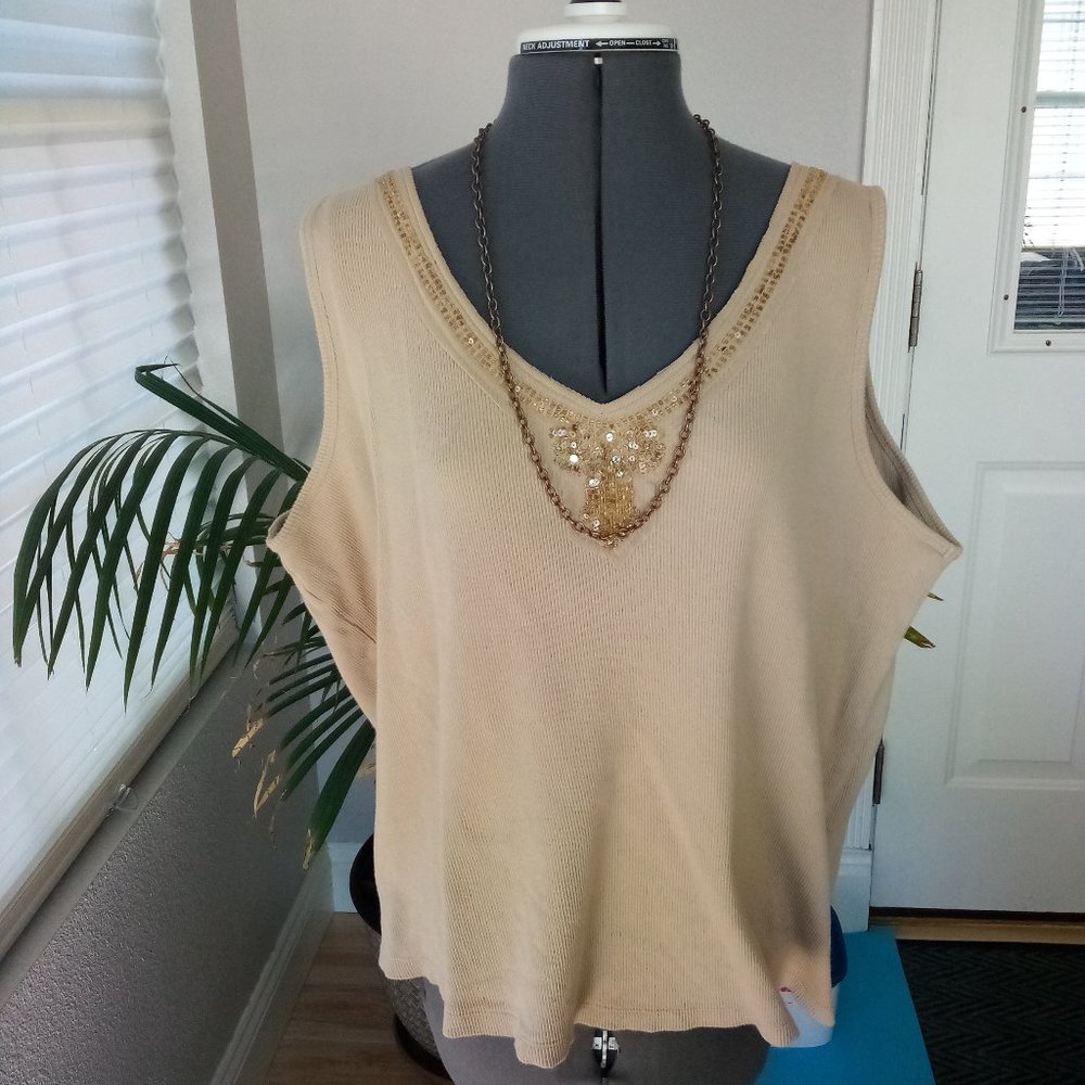 Venezia Tan Beaded & Sequined Tank - Picture 2 of 7